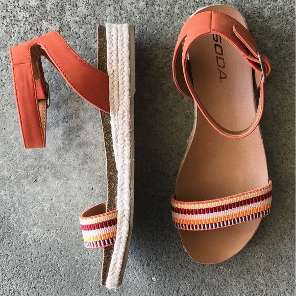 NEW Soda Tacoma Orange Espadrille Flatform Sandal - Picture 4 of 8